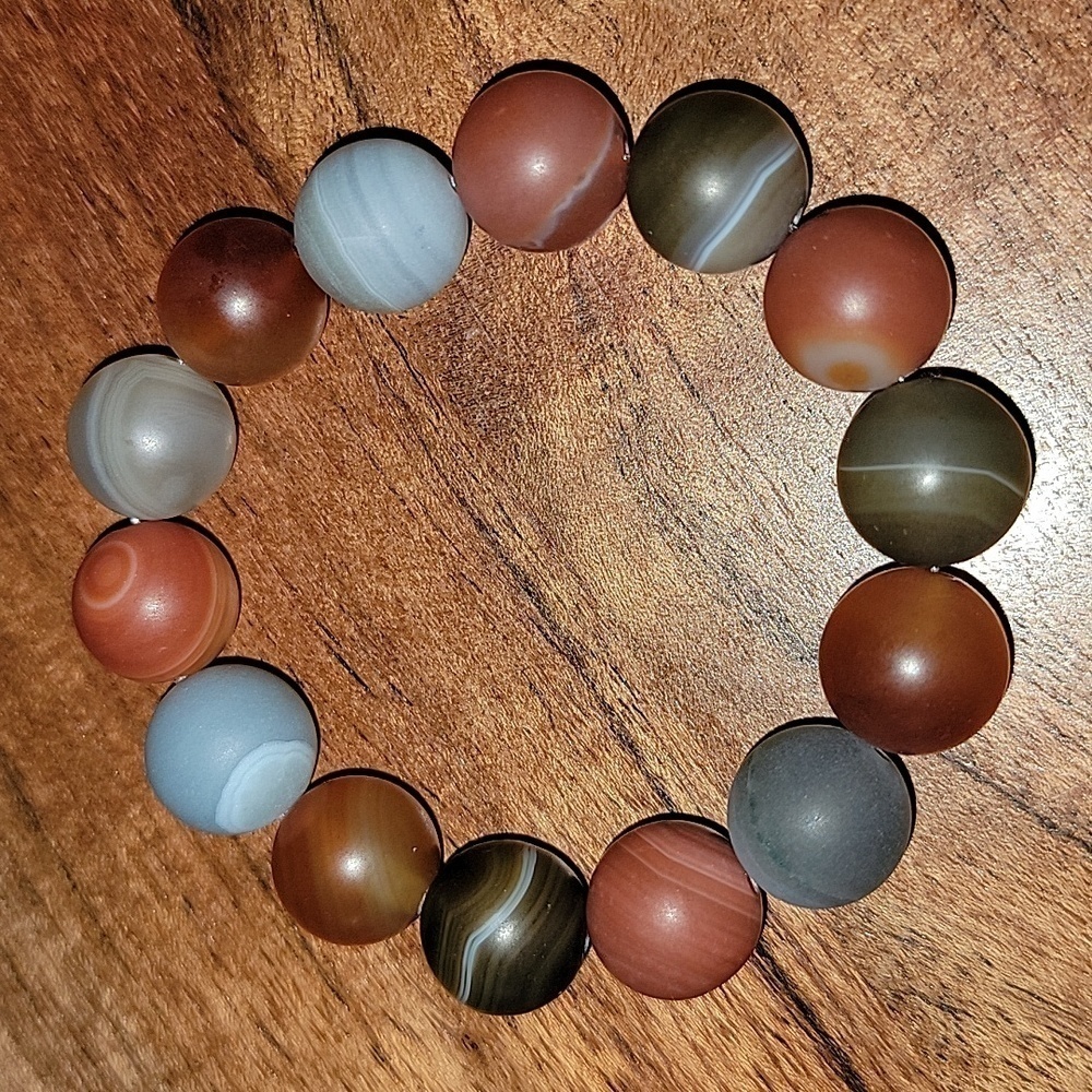 🎁 Hand Crafted Multi Agate Natural Stone Stretch Bracelet 14MM Beads NEW